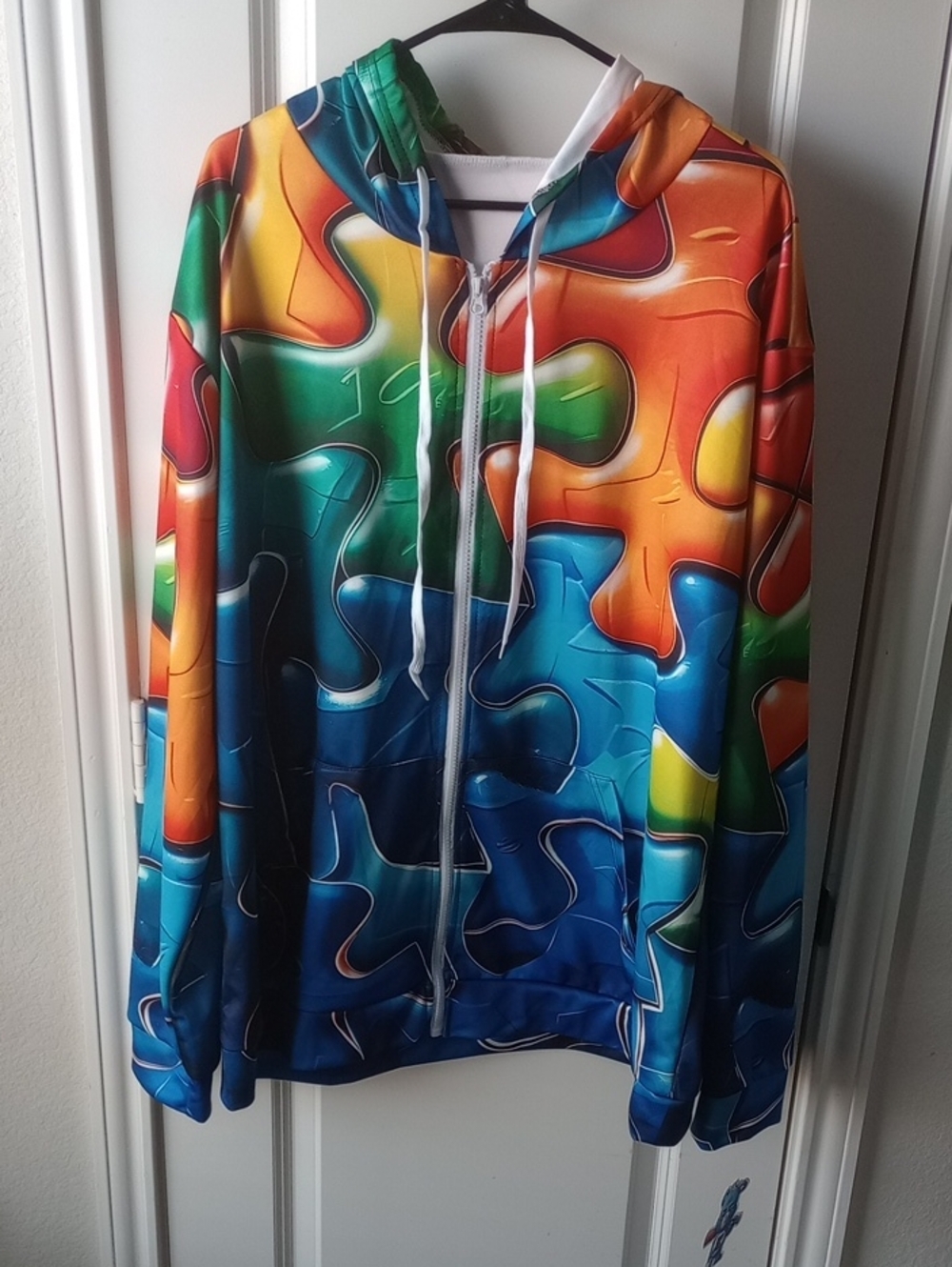 Men's Multicolor Puzzle-Print Zip-Up Hoodie Sweater